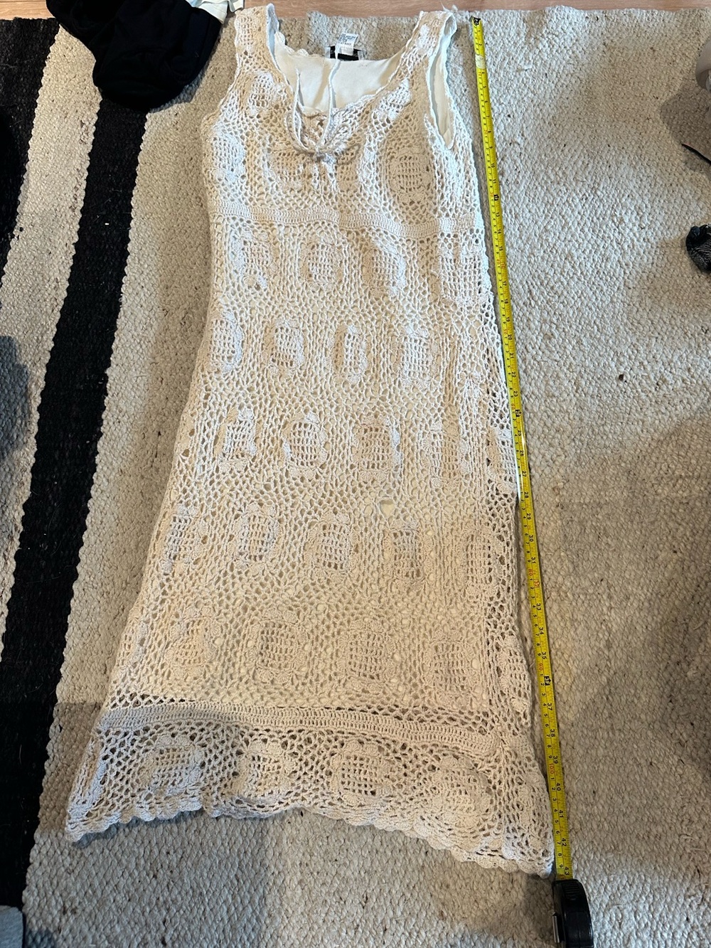 Vintage Newport News Cream Crochet Knit Maxi Dress Boho Y2K M - Picture 5 of 5